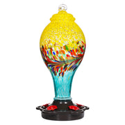 LUJII front view of glass feeder showing colorful double-layered design and capacity benefit