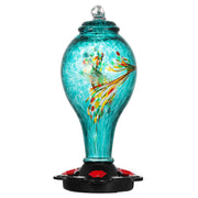 LUJII front view of blue hand-blown feeder showcasing capacity and color benefits