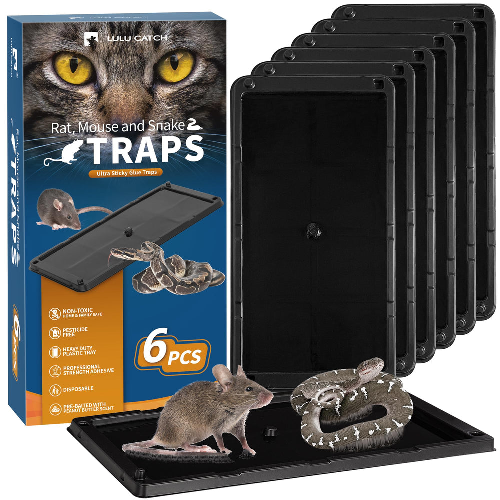 LULUCATCH front packaging showing six pre-baited glue boards and benefits