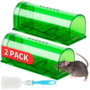 LULUCATCH front view of two-pack humane mouse traps showing packaging and benefits