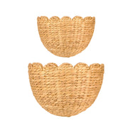 LUSYDECO front view of two scalloped wicker baskets showing boho storage benefits