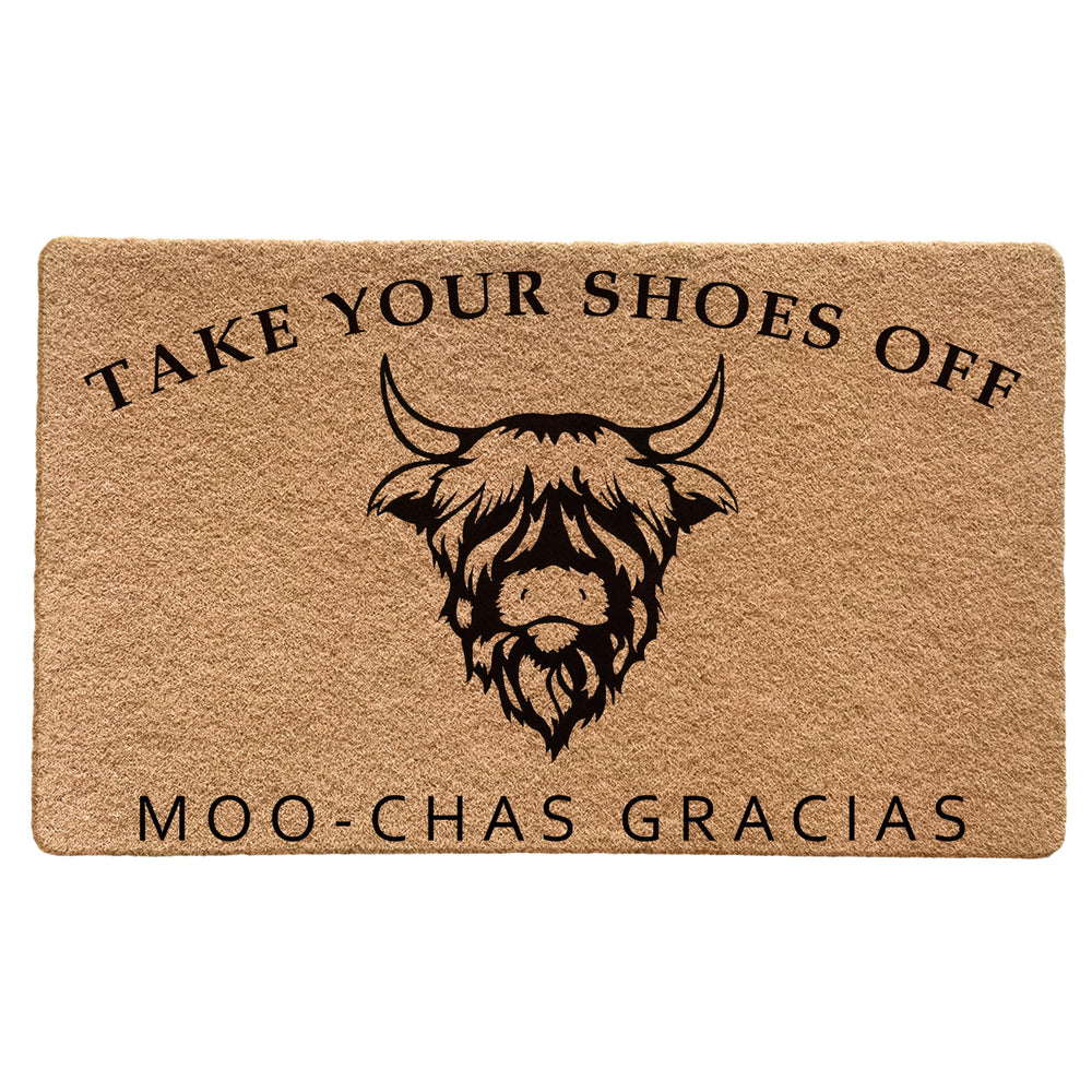 LUVADIAN front view highland cow doormat welcomes guests and traps dirt