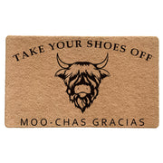 LUVADIAN front view highland cow doormat welcomes guests and traps dirt