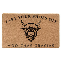 LUVADIAN front view highland cow doormat welcomes guests and traps dirt
