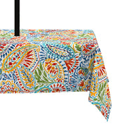 LVTXIII front view paisley tablecloth showing full oblong coverage and decorative pattern