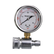 M MINGLE front view of pressure washer gauge showing compact inline design and easy reading