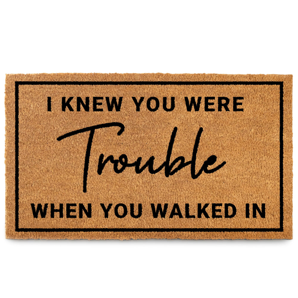 MAINEVENT front view of doormat showing full phrase and welcome benefit