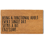 MAINEVENT front view of the coir door mat showing bold message and welcome benefit