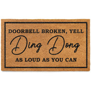 MAINEVENT front view of the Ding Dong Doorbell mat showing clear welcome message and curb appeal