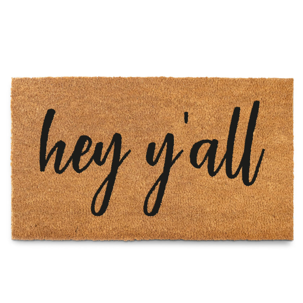 MAINEVENT front view of Hey Y'all mat showing greeting and welcome benefit