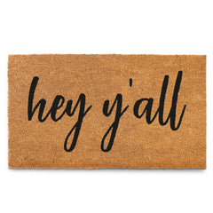 MAINEVENT front view of Hey Y'all mat showing greeting and welcome benefit