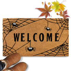 MAINEVENT front view of spiderweb doormat showing clear welcome design and durable scraping
