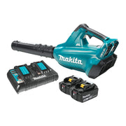 Makita XBU02PT front angle showing blower body and tube for powerful clearing