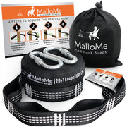 MalloMe front packaging showing hammock straps kit and included bag, easy transport benefit