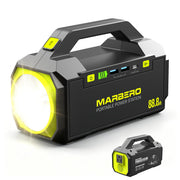 MARBERO front panel showing AC outlet and USB ports for versatile charging