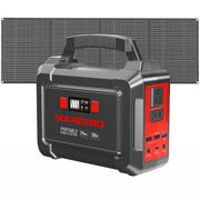 MARBERO power station front view showing AC and USB outputs, reliable charging
