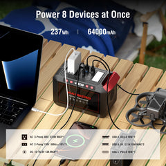 MARBERO close-up of AC, USB and DC ports showing versatile charging options