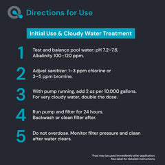 MAV AquaDoc bottle beside measuring cup showing correct 2 oz per 10,000 gallons dosage