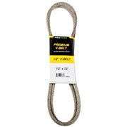Maxpower front view of 1/2" x 72" belt showing profile and label for quick identification and fit.