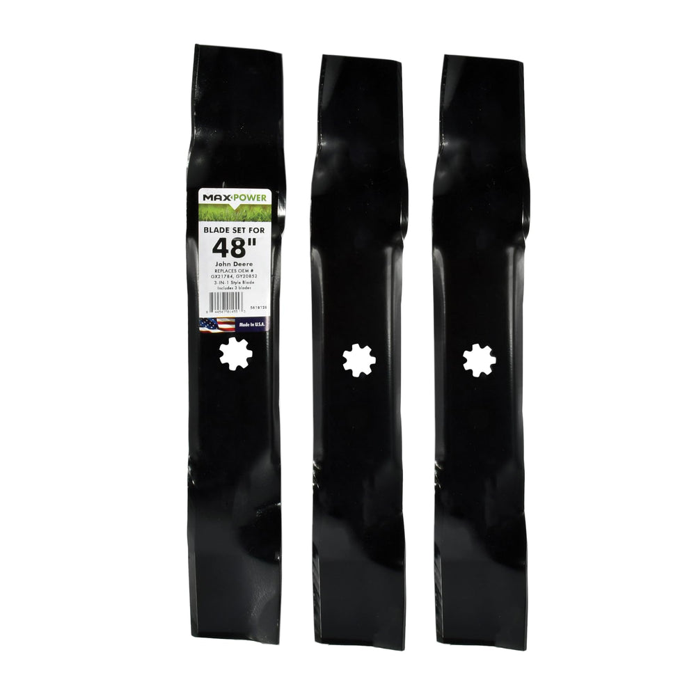 Maxpower front packaging showing 3-blade set and fitment details