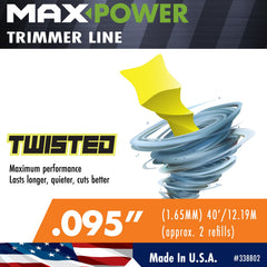 MaxPower twisted line close-up highlighting texture and cleaner cutting edges