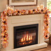 Meknow front packaging of 9ft fall garland showing components and warm bulbs