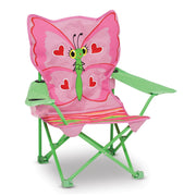Melissa & Doug front view of Bella chair showing colorful striped seat and butterfly back benefit: inviting seat