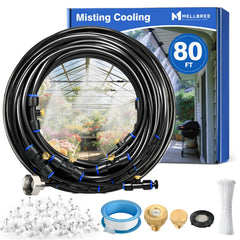 Mellbree front packaging showing complete pre-assembled outdoor misting kit benefits