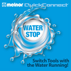 Melnor product adapter attached to an adjustable nozzle demonstrating quick tool readiness