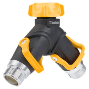 Melnor EZ-Flow front view showing two outlets and swivel nut for easy setup