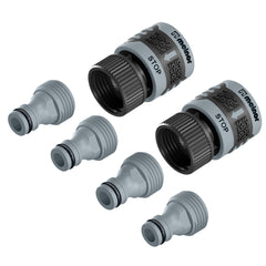 Melnor front packaging showing the 6-piece QuickConnect set and kit contents for fast tool swaps