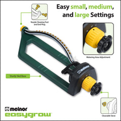 Melnor close-up of 15 precision nozzles delivering uniform watering