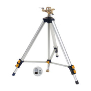 Melnor tripod front view showing stable base and elevated watering benefit