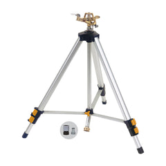 Melnor tripod front view showing stable base and elevated watering benefit