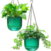 Melphoe front view of two emerald hanging planters showing compact design and appeal
