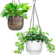 Melphoe front view of gray and white hanging planter set showing neat styling and ease