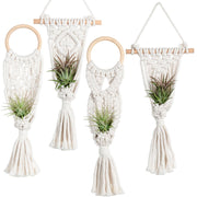 Melphoe front view of four macrame hangers showing boho style and versatility