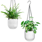Melphoe front view showing white hanging planters and clear reservoir for easy monitoring