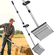 MENGBEI pitchfork front view showing 18 tines and sturdy head for efficient lifting
