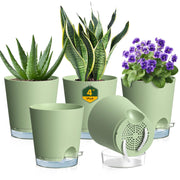 Meowell front view showing five green 4-inch pots and clear reservoirs for easy refill checks