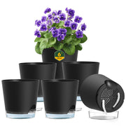 Meowell front view of black 6-inch self watering pot showing sleek profile and functionality