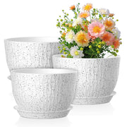 Meowell front view of three speckled white pots showing modern look and versatility