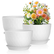 Meowell front view of three white pots showing modern ripple design and neat presentation