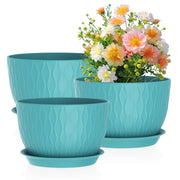 Meowell front view of three blue-green pots showing design and convenience