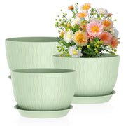 Meowell front view of three green ripple pots showing size variety and style