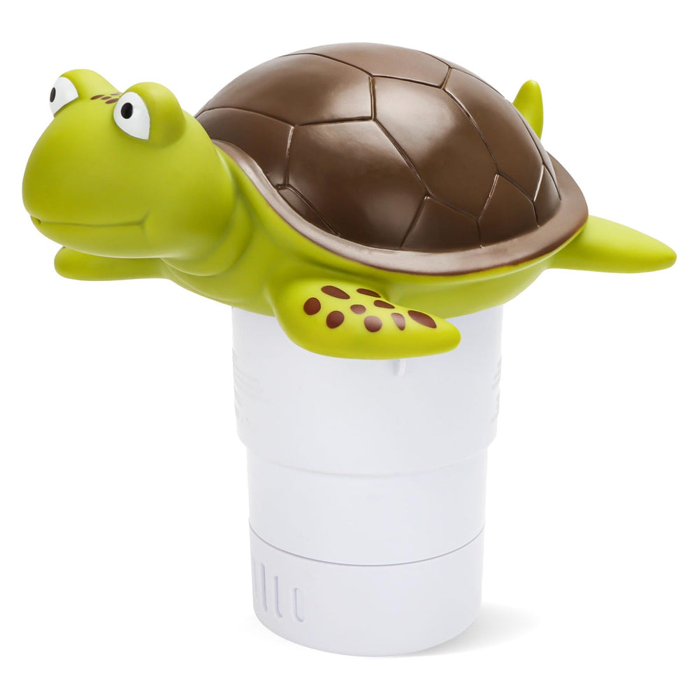 Merkia front view of Turtle floater showing durable shell and easy refill benefit