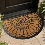 Mibao front view of yellow half-round mat showing welcome design and durable look