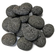 Midwest Hearth front view of 10 lb box and large tumbled lava rocks showing neat packaging and ready-to-use convenience