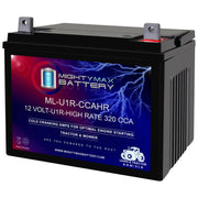 Mighty Max battery front packaging showing model and benefits
