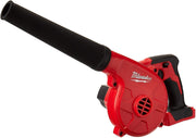 Milwaukee M18 compact blower front view showing ergonomic grip and lightweight design benefit